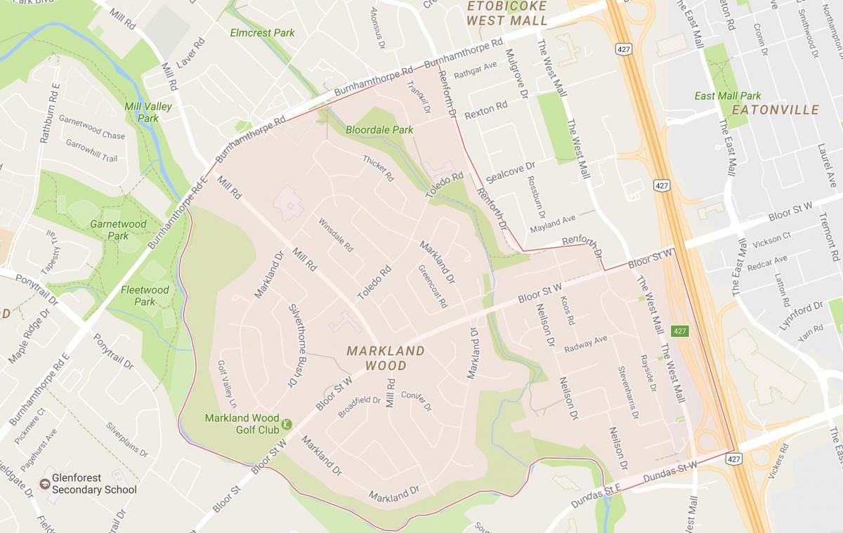 Mapa Markland drewna okolicach Toronto