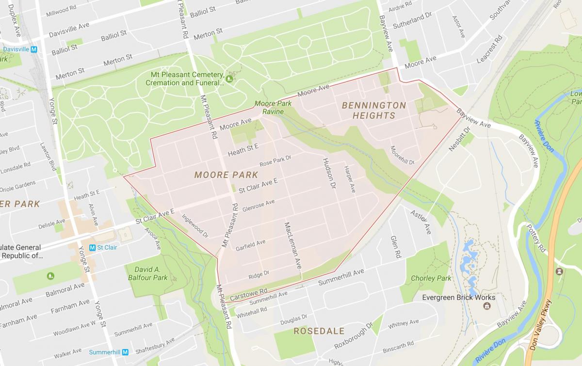 Mapa Moore Park W Toronto
