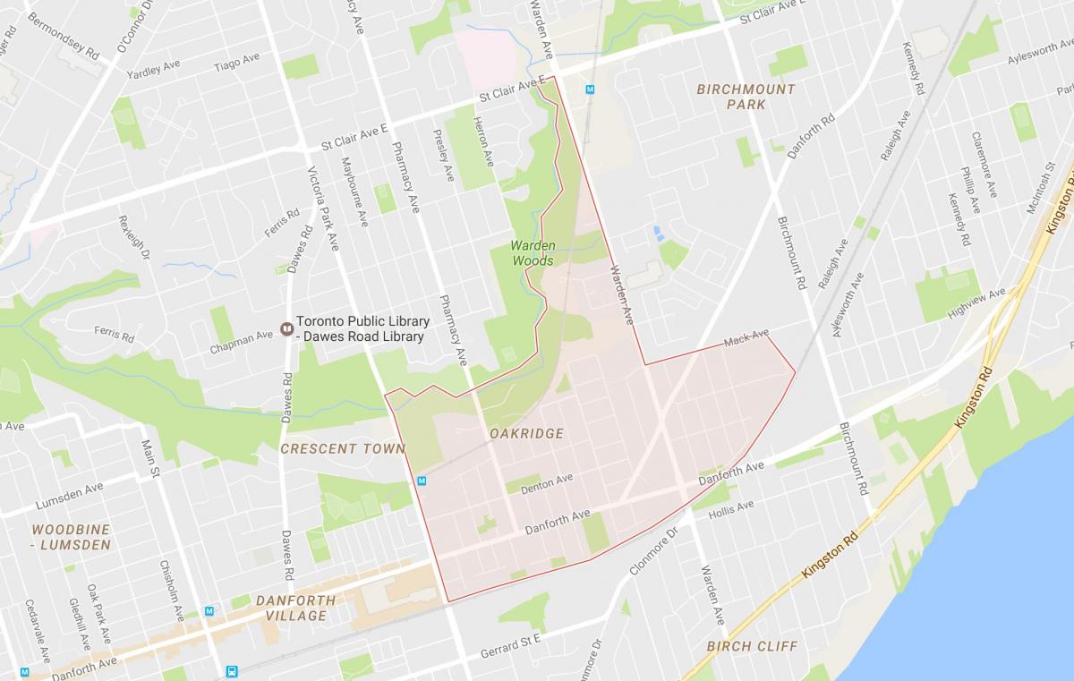 Mapę Oakridge dzielnicy Toronto