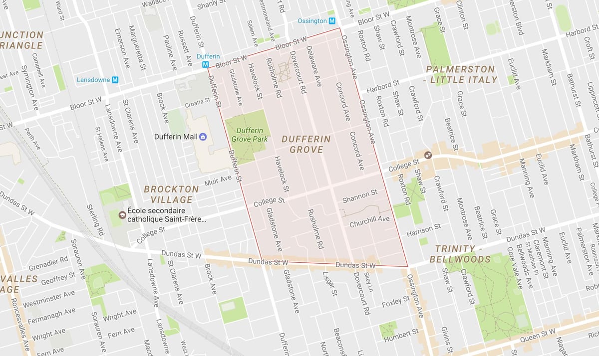 Mapa Дафферин Grove dzielnicy Toronto