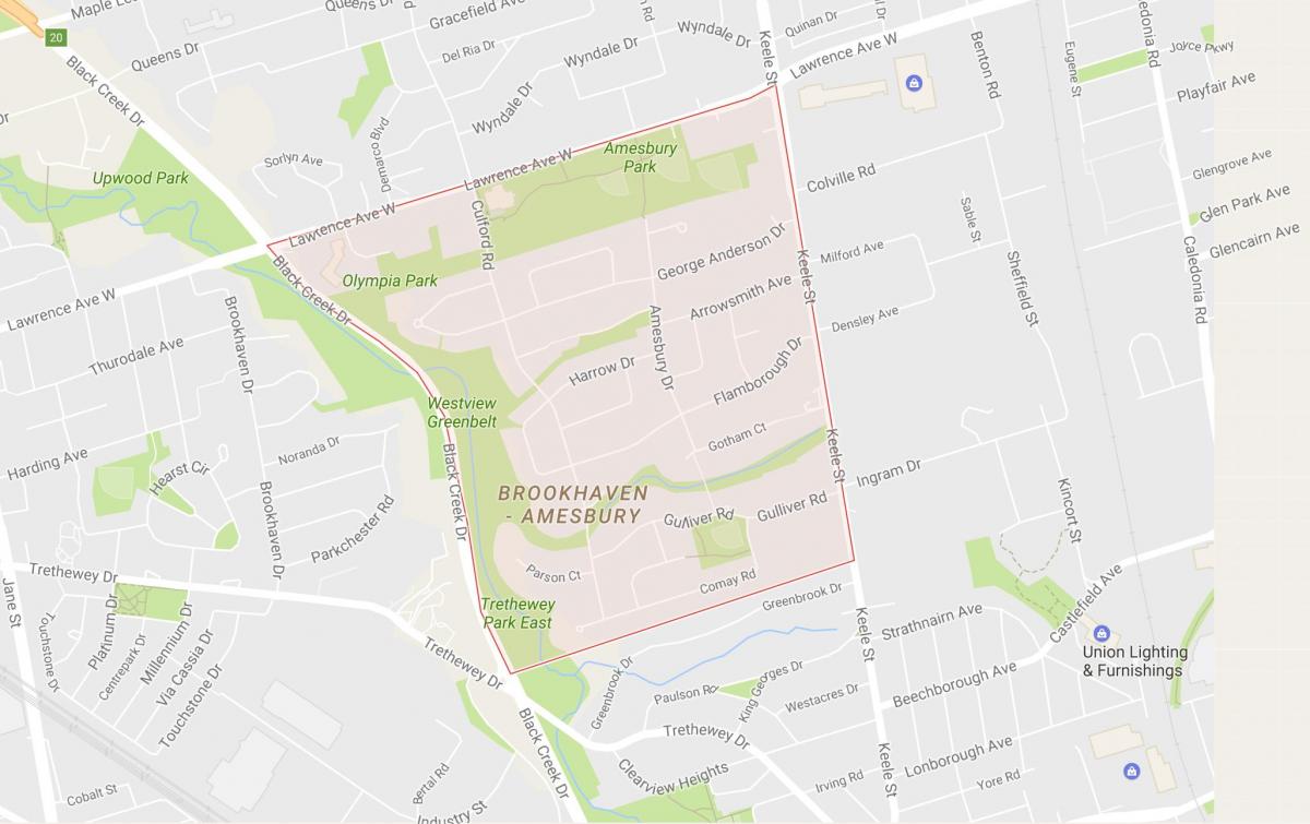 Mapa Amesbury dzielnicy Toronto