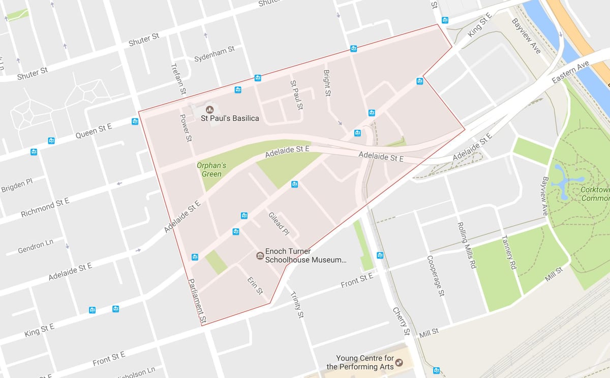 Mapa miasta корктаун dzielnicy Toronto