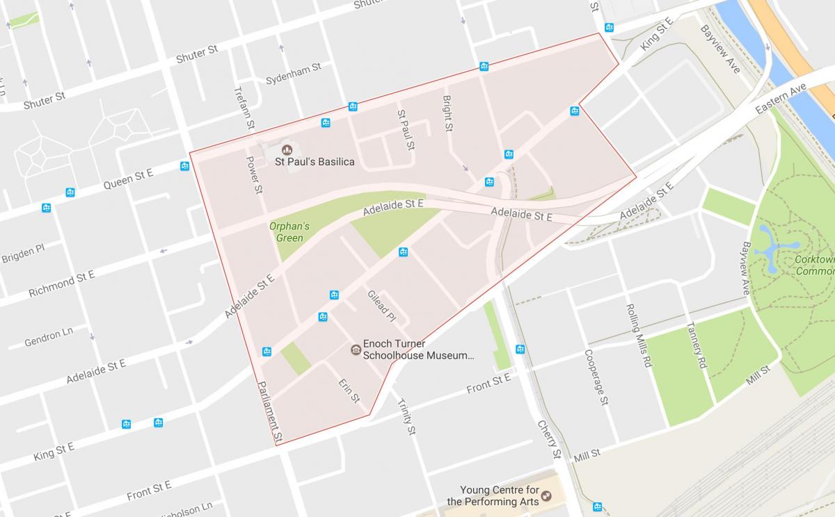 Mapa miasta корктаун dzielnicy Toronto