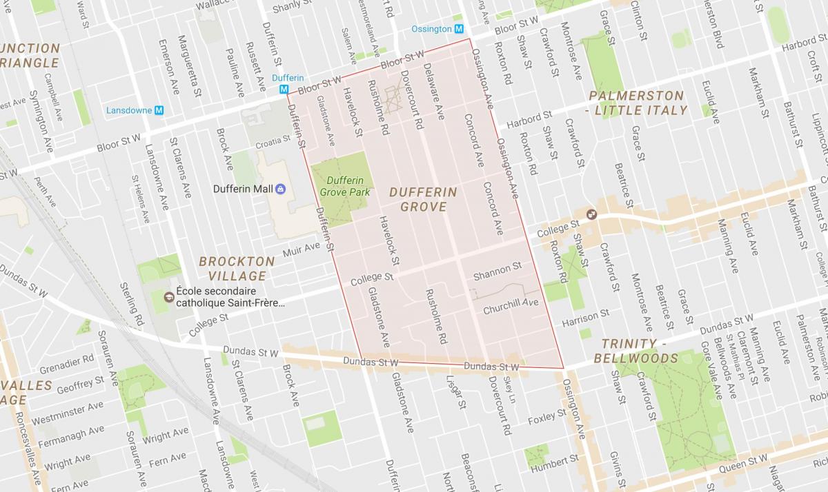 Mapa Дафферин Grove dzielnicy Toronto