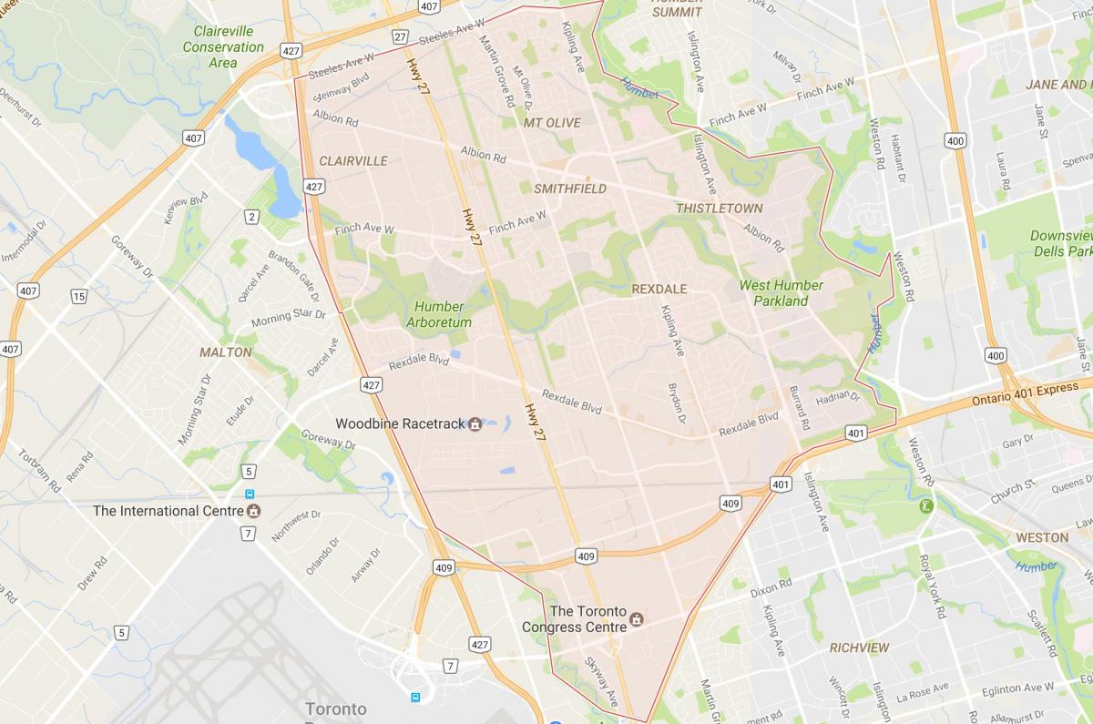 Mapa Рексдэйле dzielnicy Toronto
