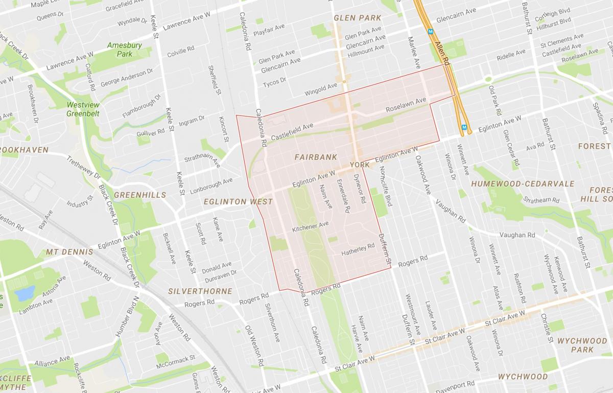 Mapa Фейрбэнк dzielnicy Toronto