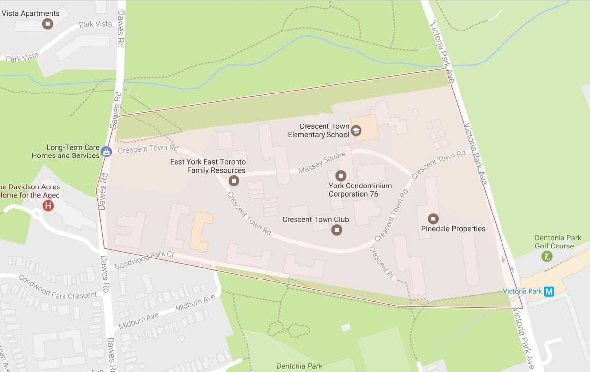 Mapa Półksiężyca dzielnicy miasta Toronto