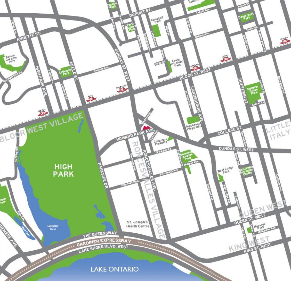 Mapa parku wysokich przegląd Toronto 