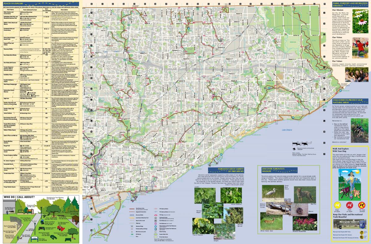 Mapa parków i szlaków turystycznych Wschodzie Toronto