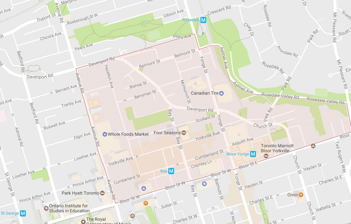 Mapa dzielnicy Yorkville Toronto