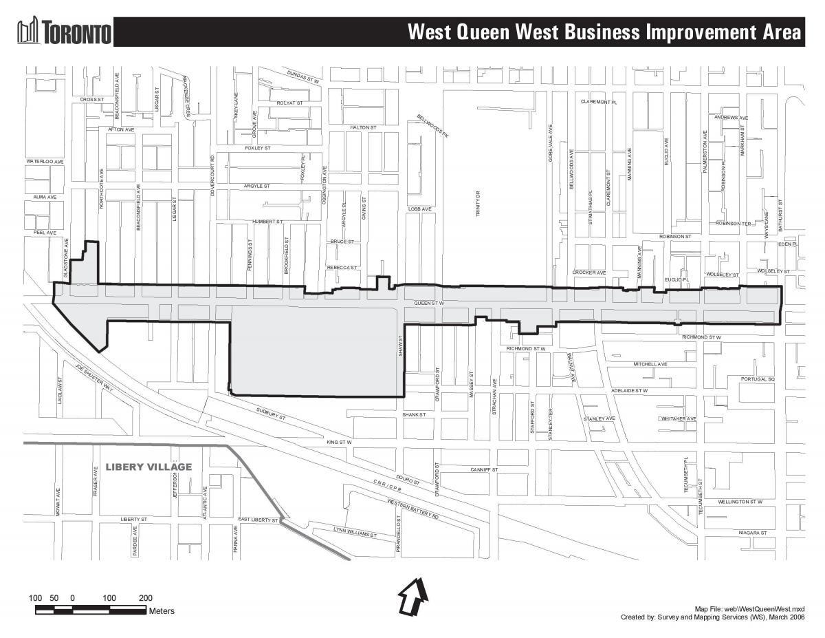 Mapa Queen street West w Toronto