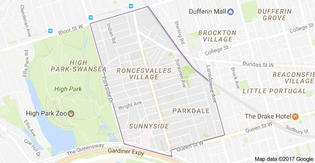 Mapa Roncesvalles wieś Toronto