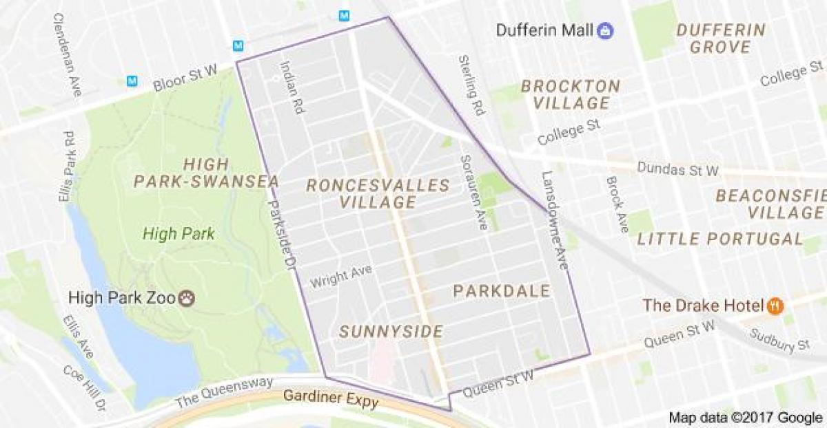 Mapa Roncesvalles wieś Toronto