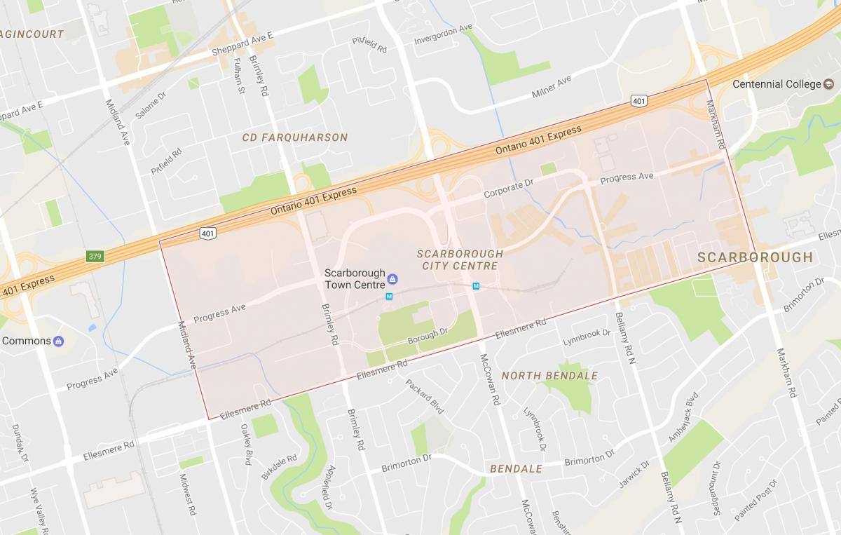 Mapa Scarborough centrum miasta dzielnicy Toronto