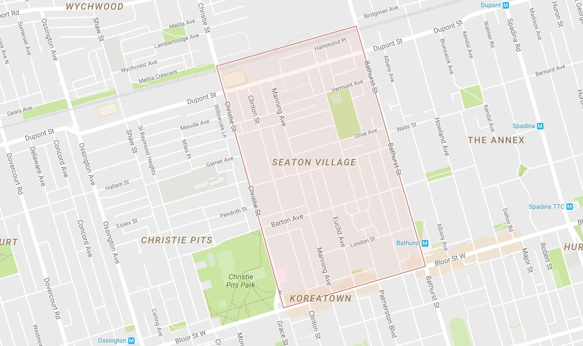 Mapa Seaton wsi dzielnicy Toronto