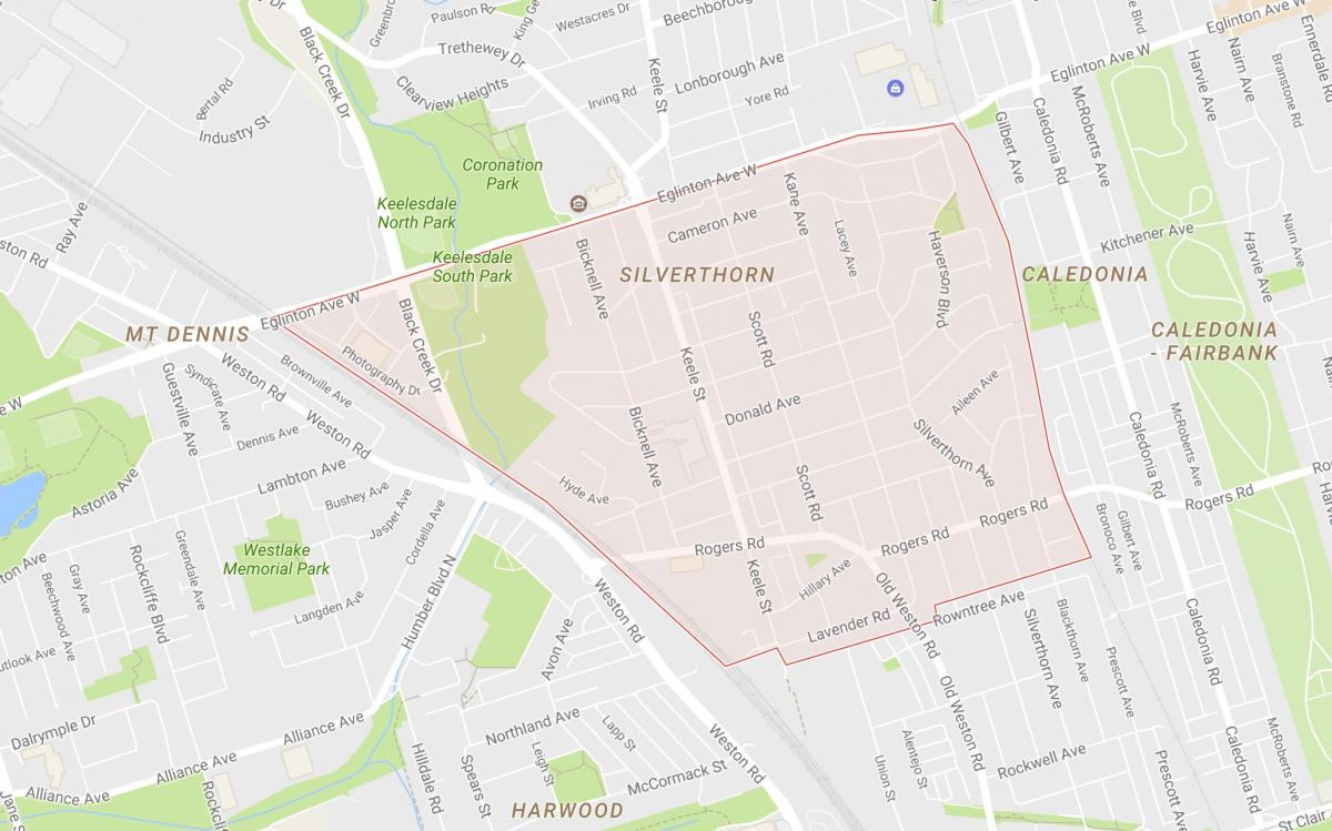 Mapa Silverthorne dzielnicy Toronto