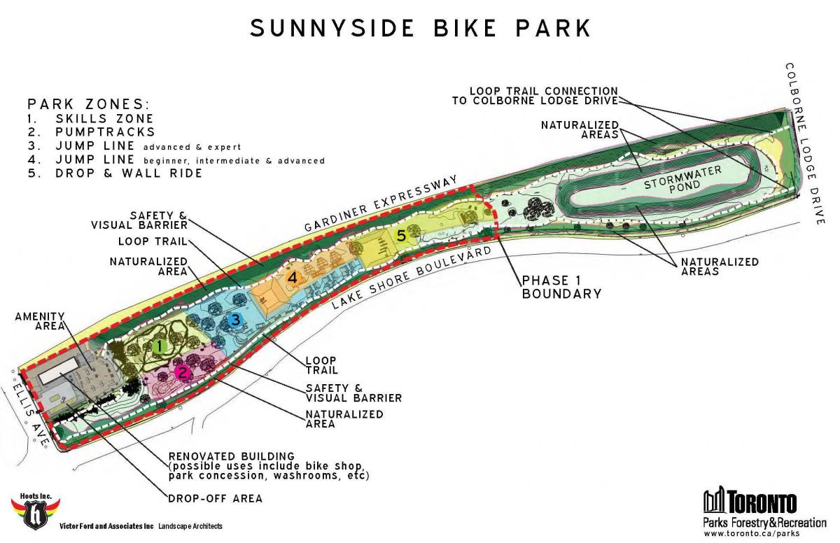 Mapa Sunnyside (waszyngton rower zielonej Toronto