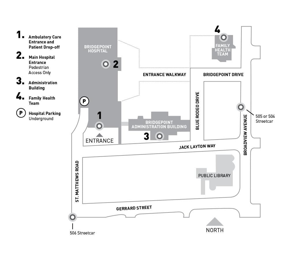 Mapa układu komunikacyjnego szpitala "Synaj" zdrowie Toronto