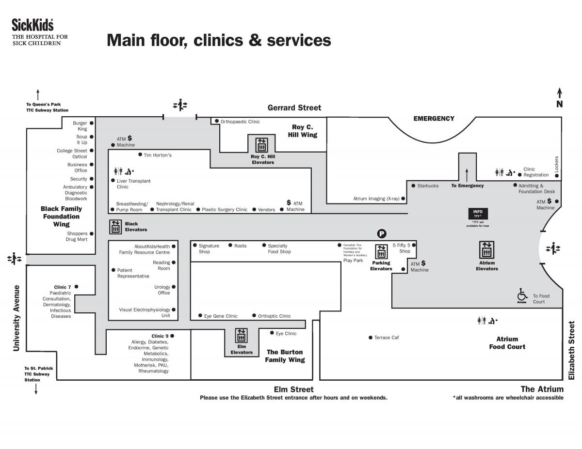 Mapę szpital dla chorych dzieci w Toronto parter