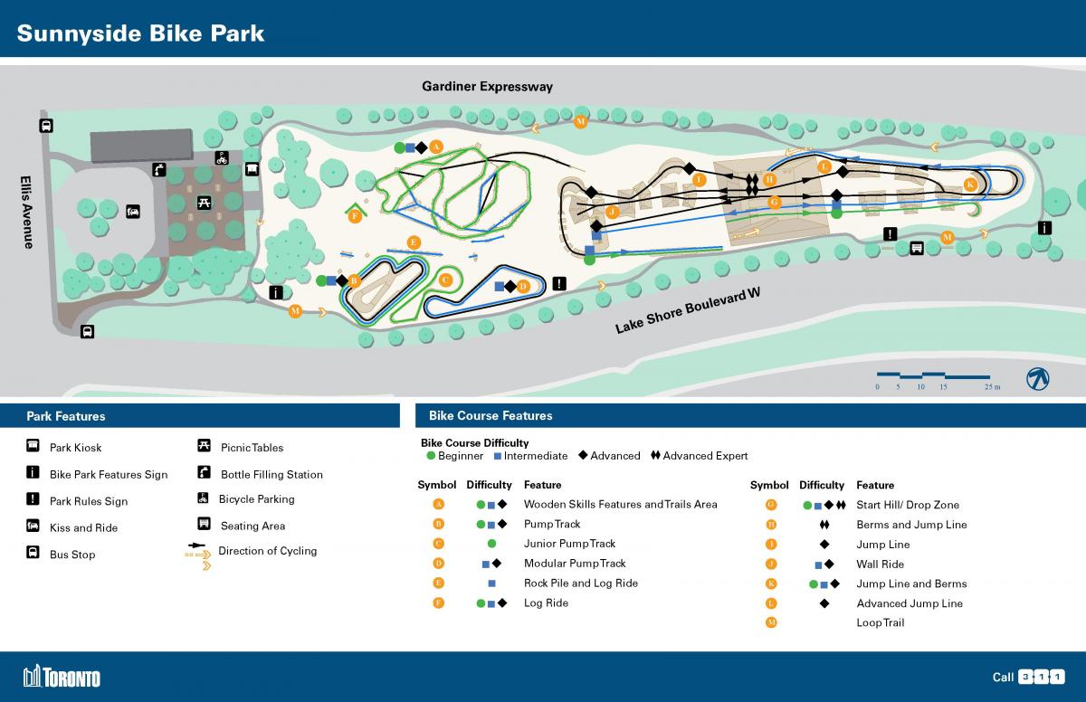 Mapa słońcu bike Park w Toronto