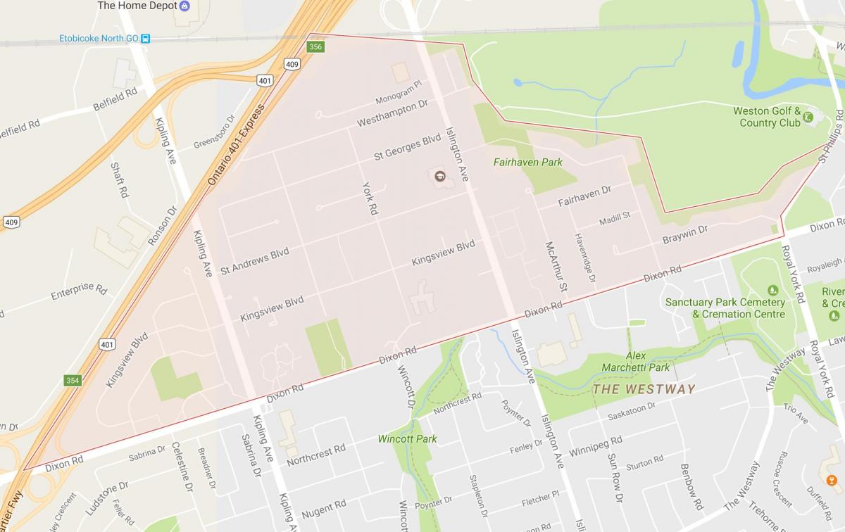 Mapa terenie osiedla dzielnicy Toronto