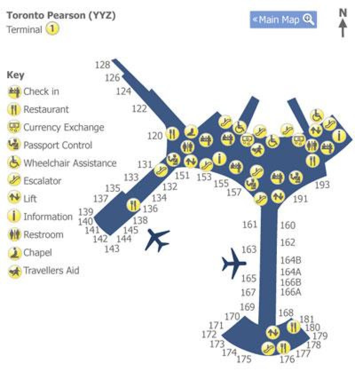 Mapa Toronto Pearson international airport terminal 1