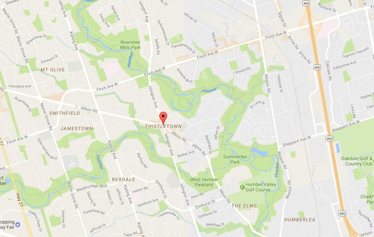 Mapa Thistletownneighbourhood dzielnicy Toronto
