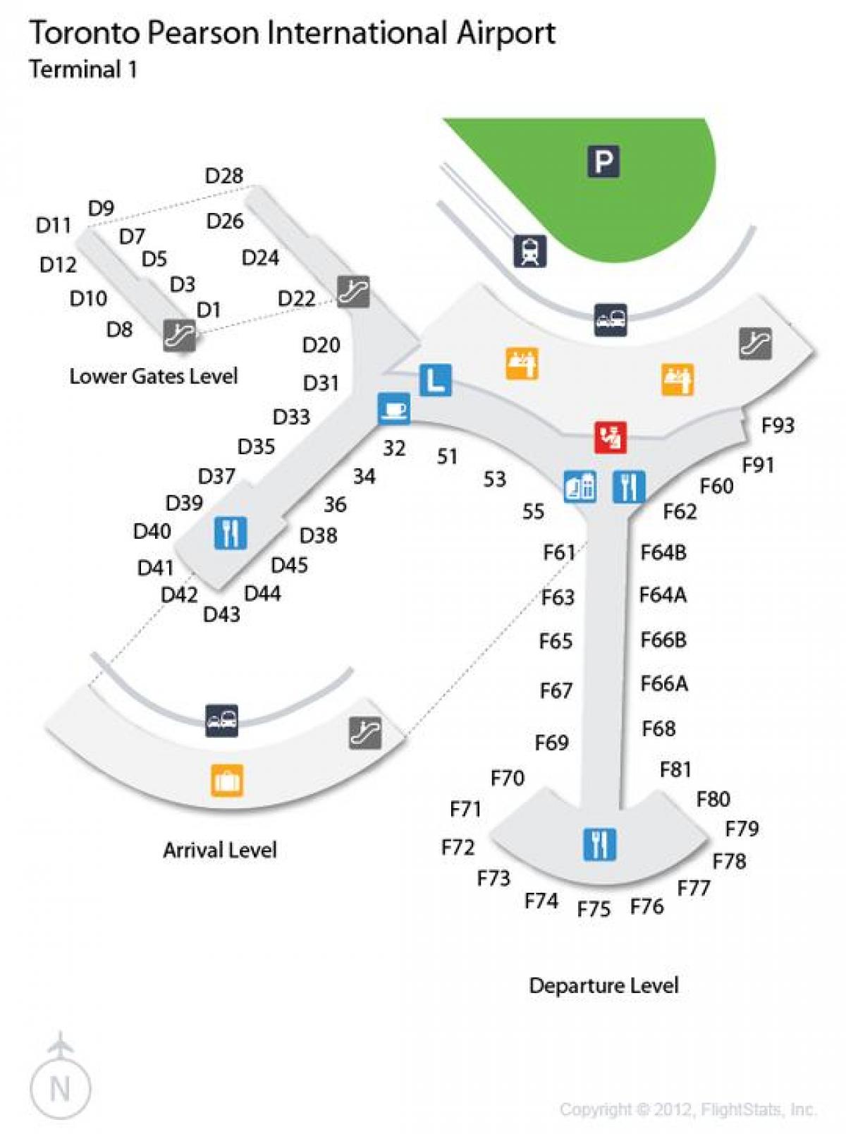 Mapa Toronto Pearson lotnisko przylotu i wylotu, poziom 
