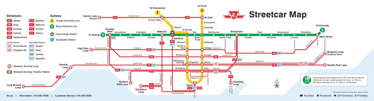 Mapa Toronto tramwaj