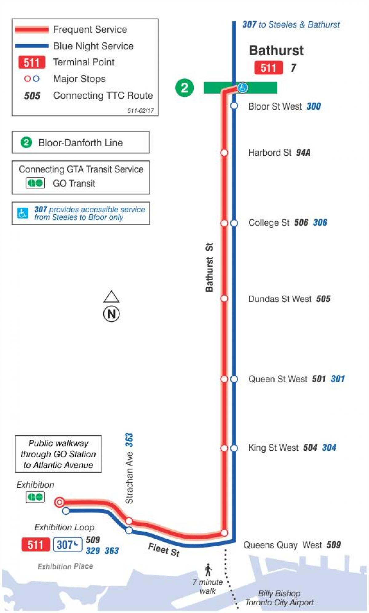 Mapa tramwajową linię 511 Bathurst