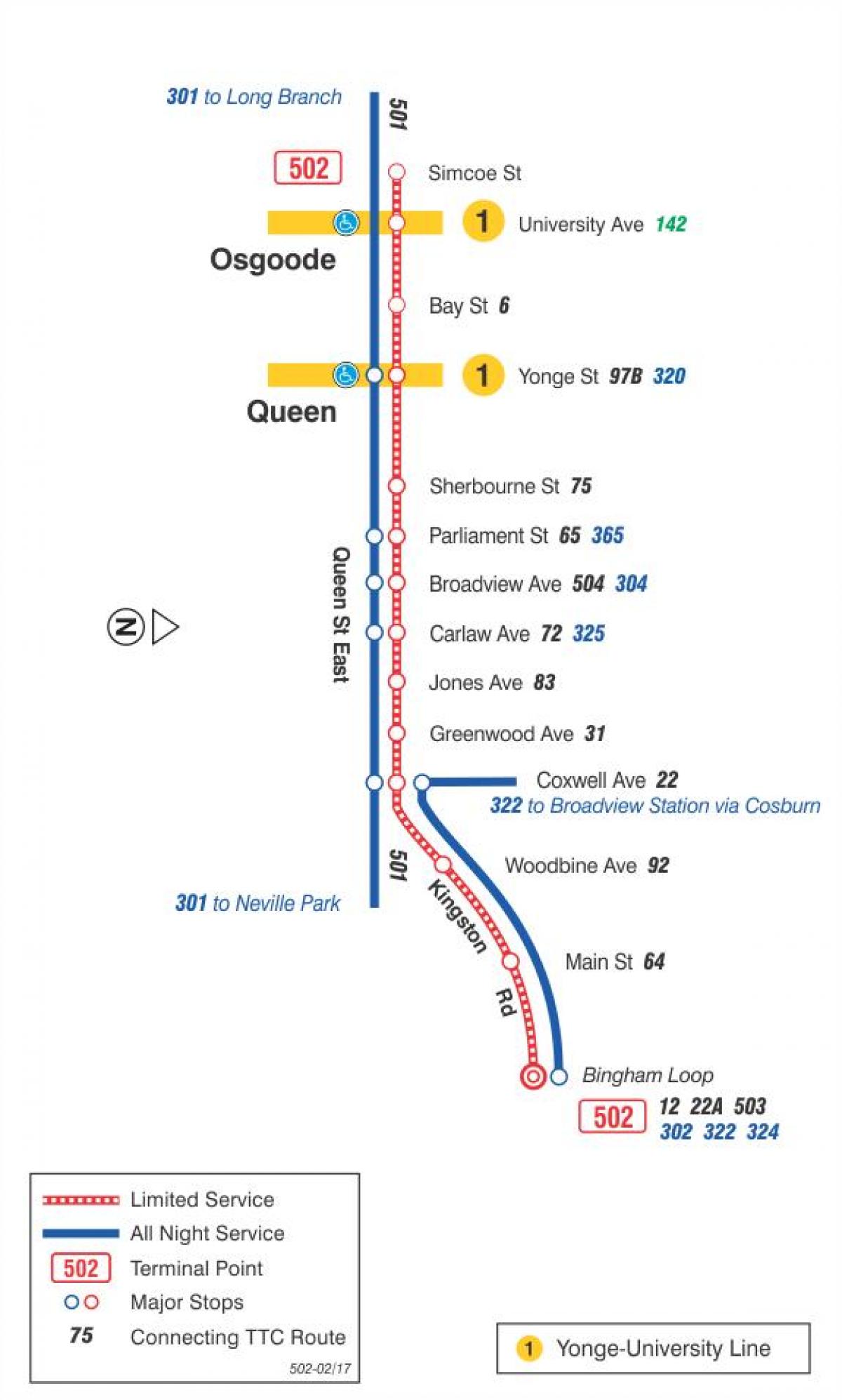 Mapa tramwajową linię 502 downtowner można