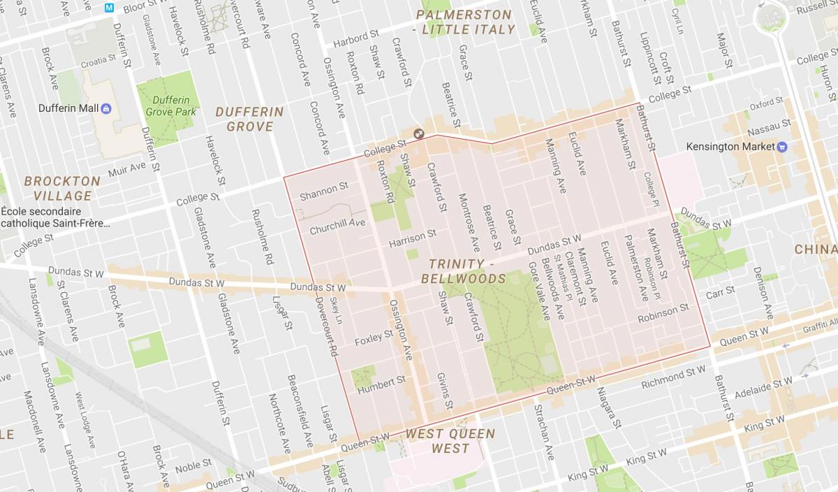 Mapa Trójcy–Bellwoods dzielnicy Toronto