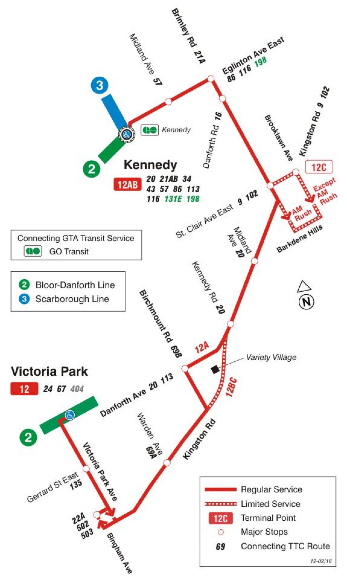 Mapa TTC 12 Kingston-ga linia autobusowa Toronto