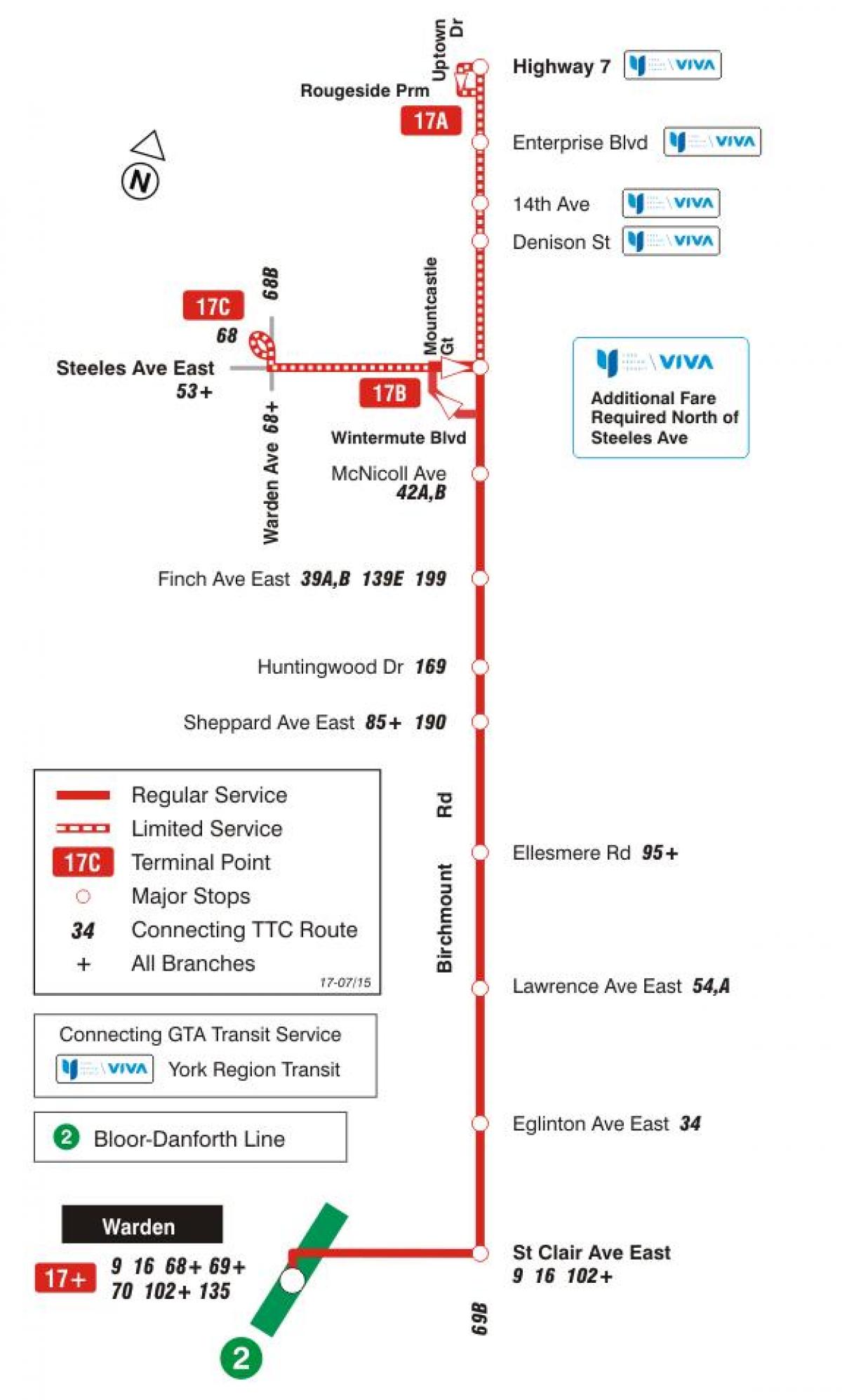 Mapa TTS 17 Birchmount autobus na trasie Toronto