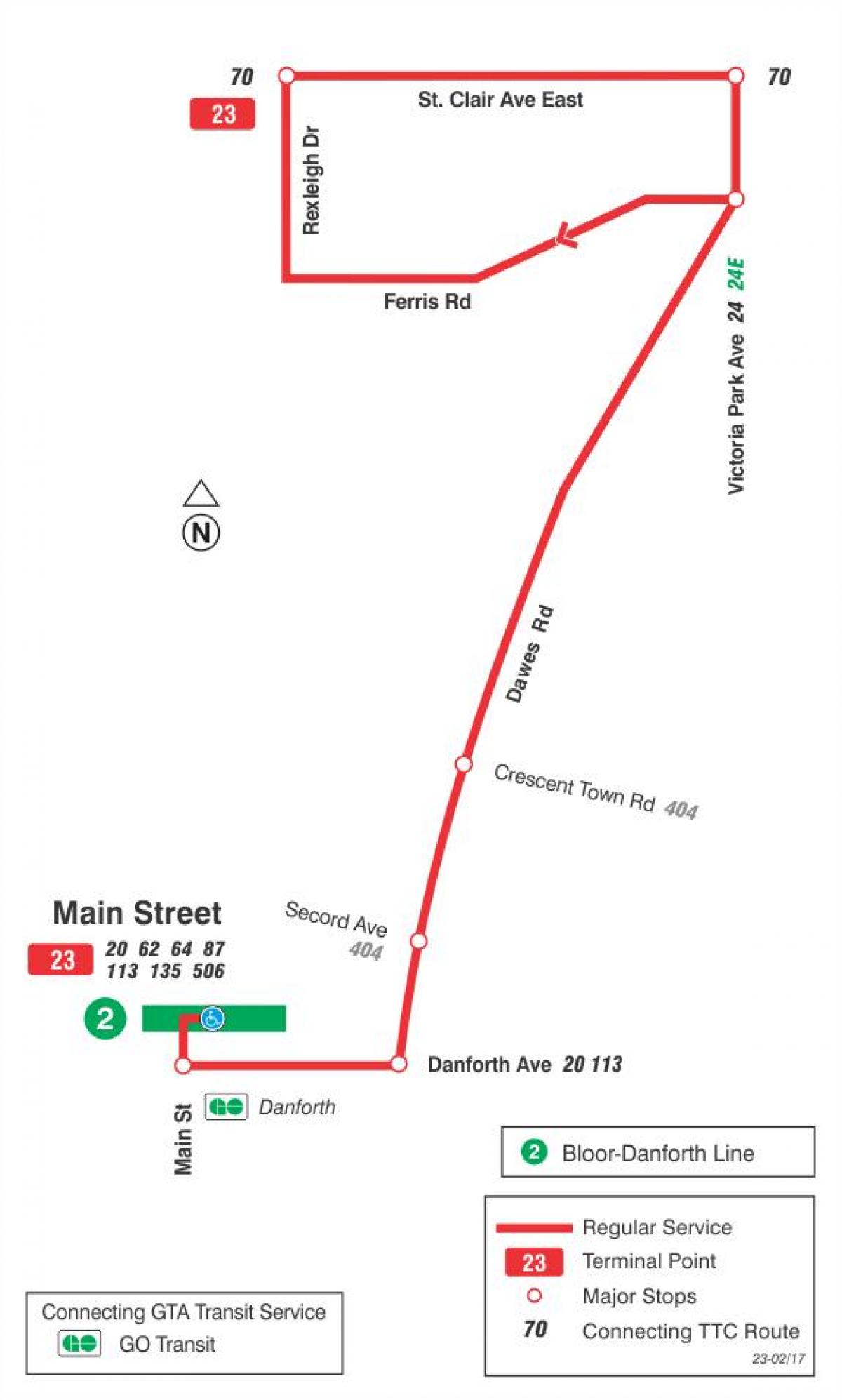 Mapa TTS 23 Dawes autobus na trasie Toronto