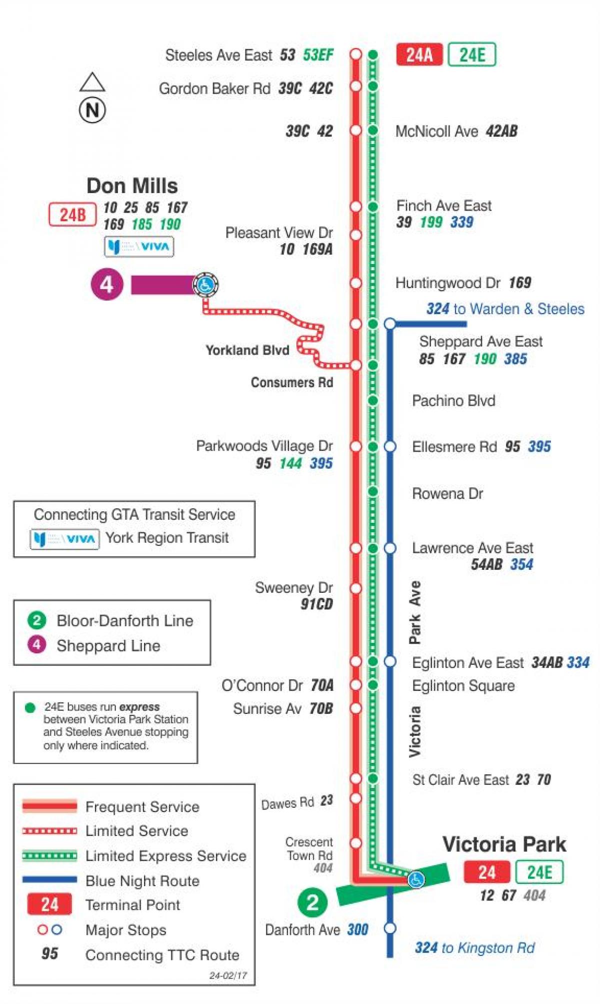 Mapa TTC 24 Victoria Park linia autobusowa Toronto