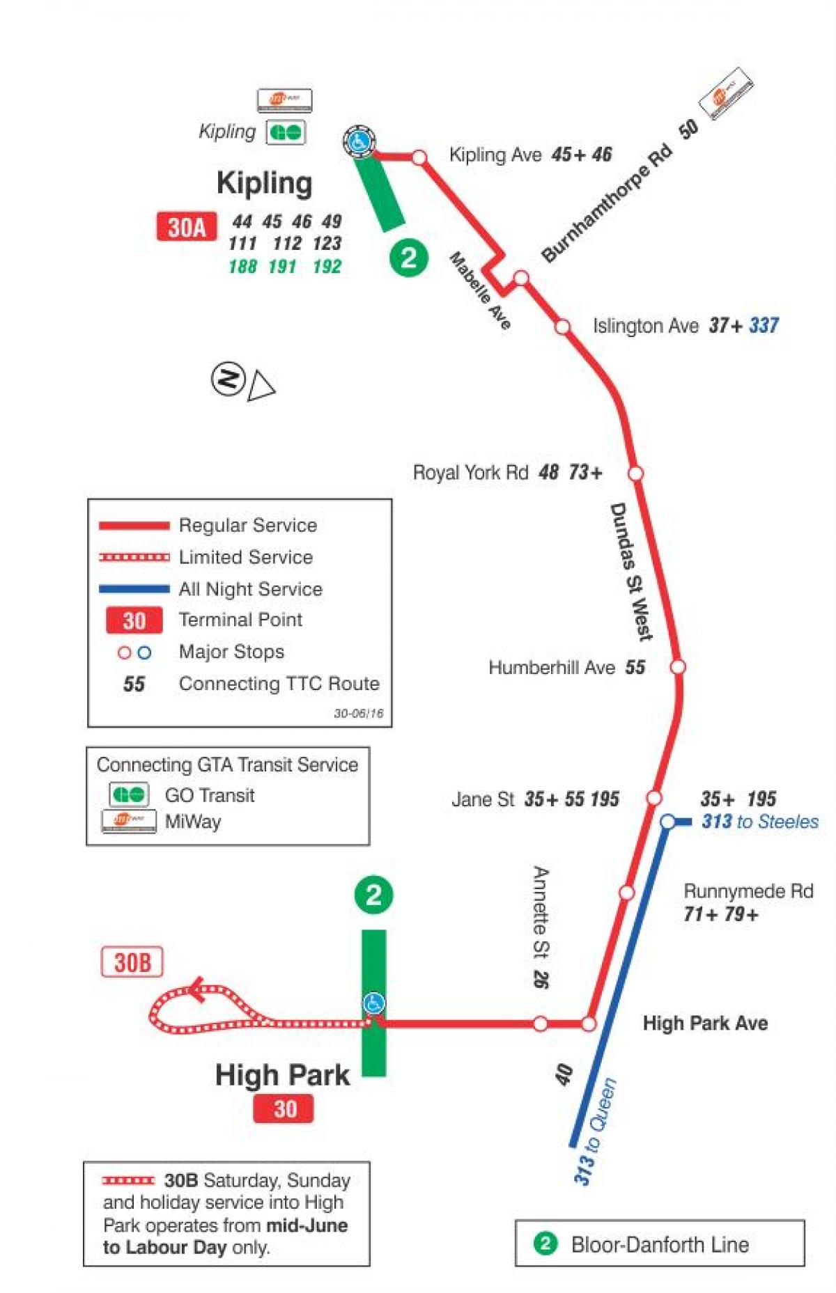 Mapa TTS 30 Ламбтон autobus na trasie Toronto
