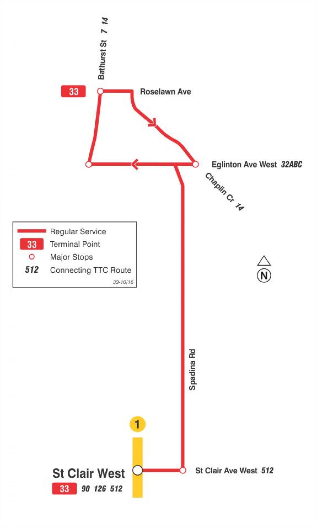 Mapa TTC 33 Forest Hill autobusów na trasie Toronto
