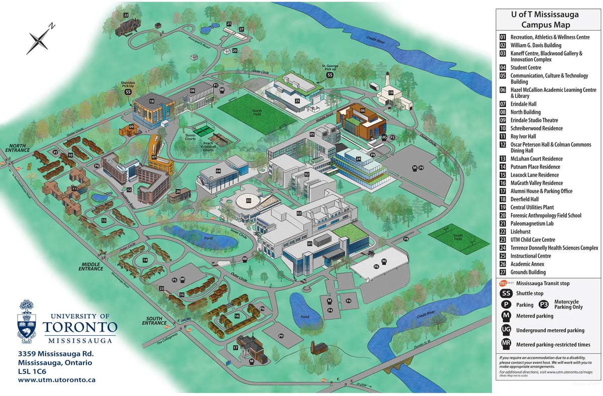 Mapa kampusu uniwersytetu w Toronto mississauga grand