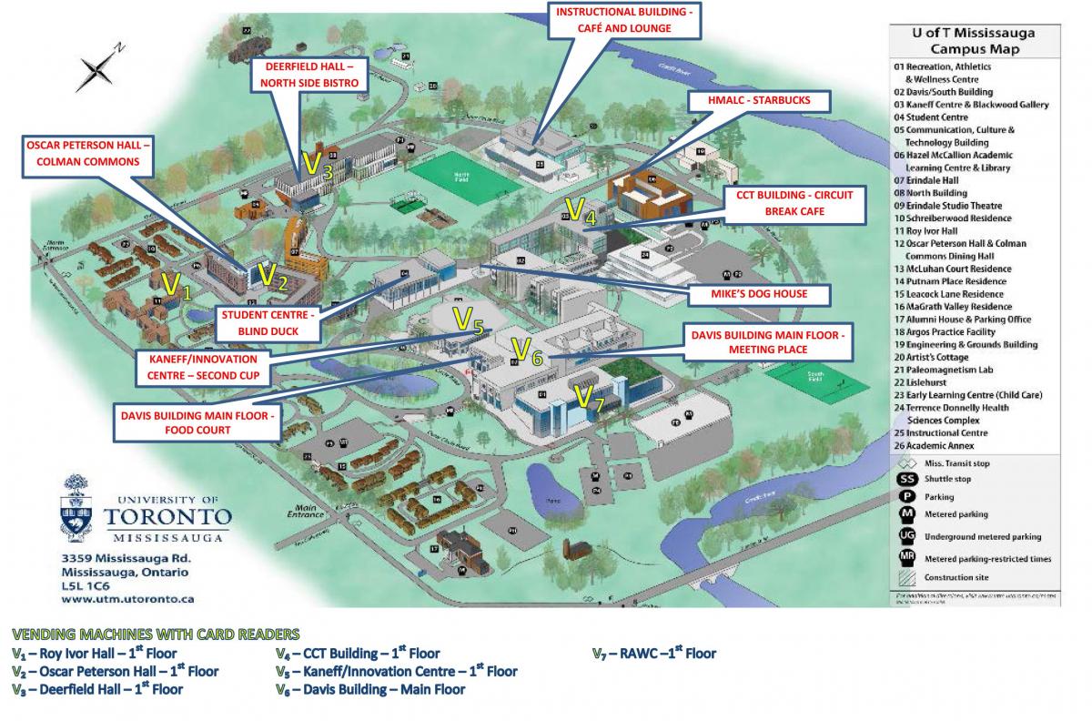 Mapa uniwersytetu w Toronto Миссисауга kampus zasilania