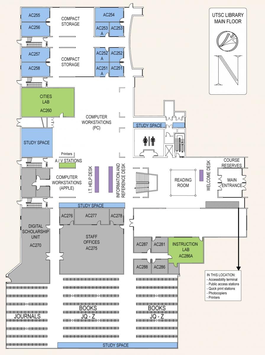 Mapa uniwersytetu w Toronto Scarborough pierwszym piętrze biblioteki 