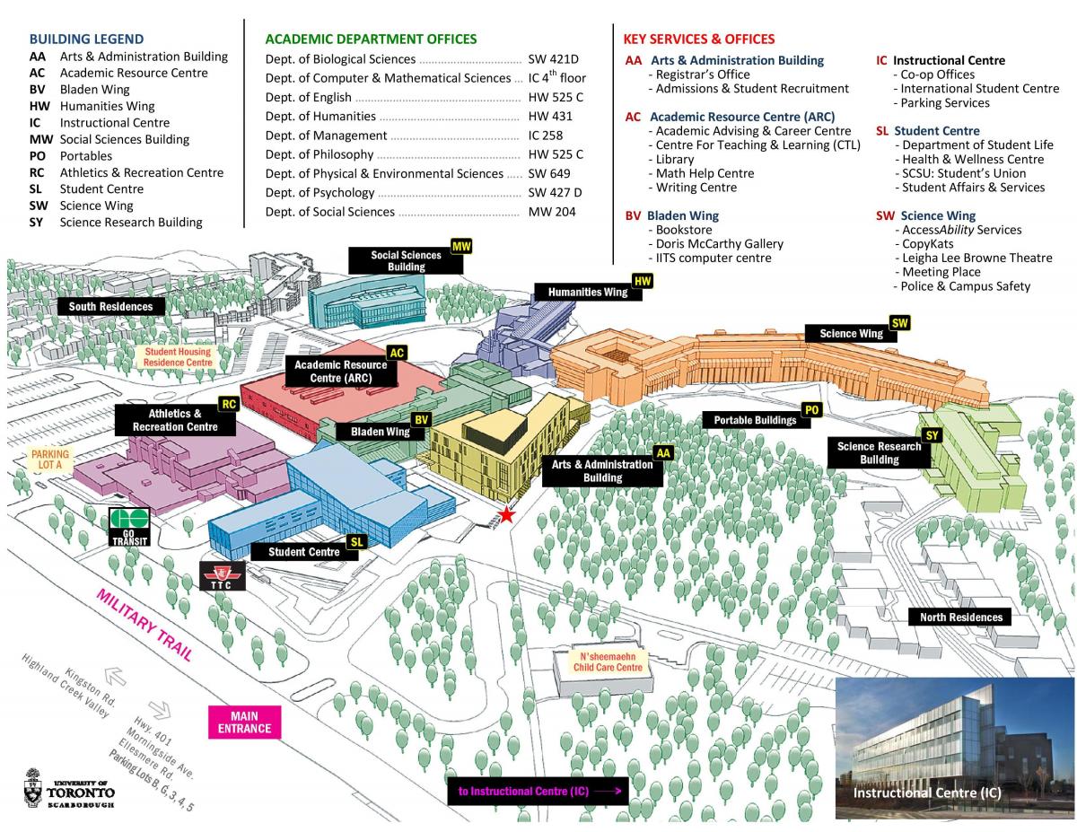 Mapa uniwersytetu w Toronto Scarborough