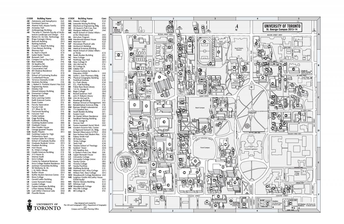 Mapa uniwersytetu w Toronto w Saint-Джорджес kampus