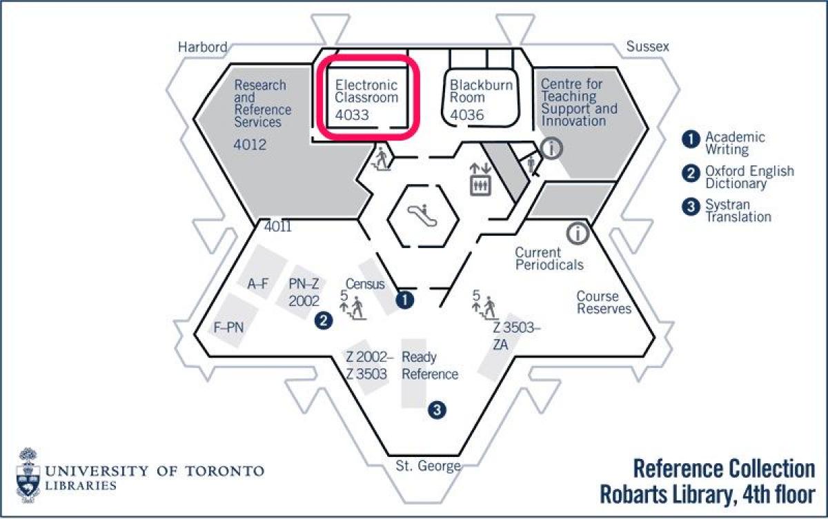 Mapa uniwersytetu w Toronto Робартс biblioteka elektronicznych klasie