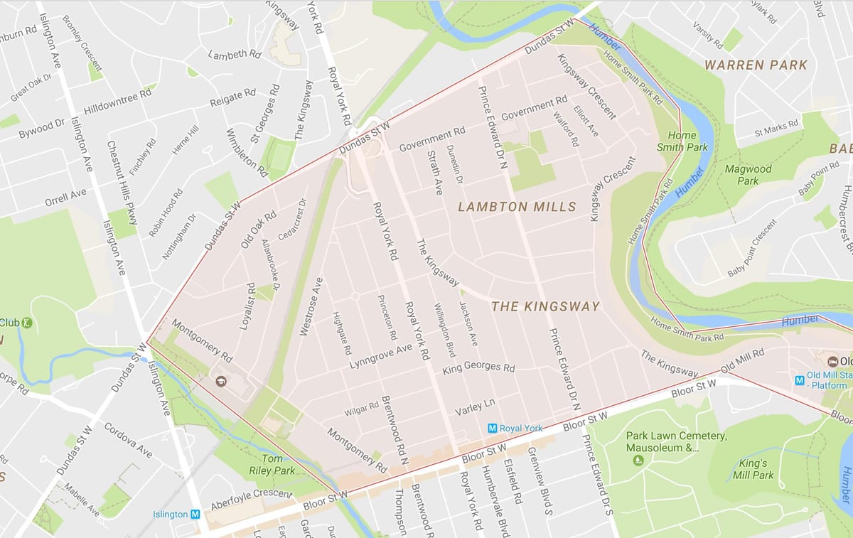 Mapa Кингсвэй dzielnicy Toronto