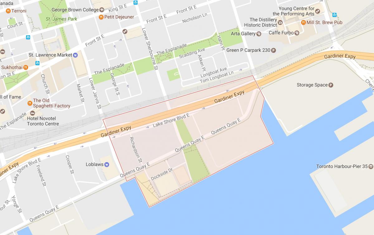 Karty Wschodniej Bayfront dzielnicy Toronto