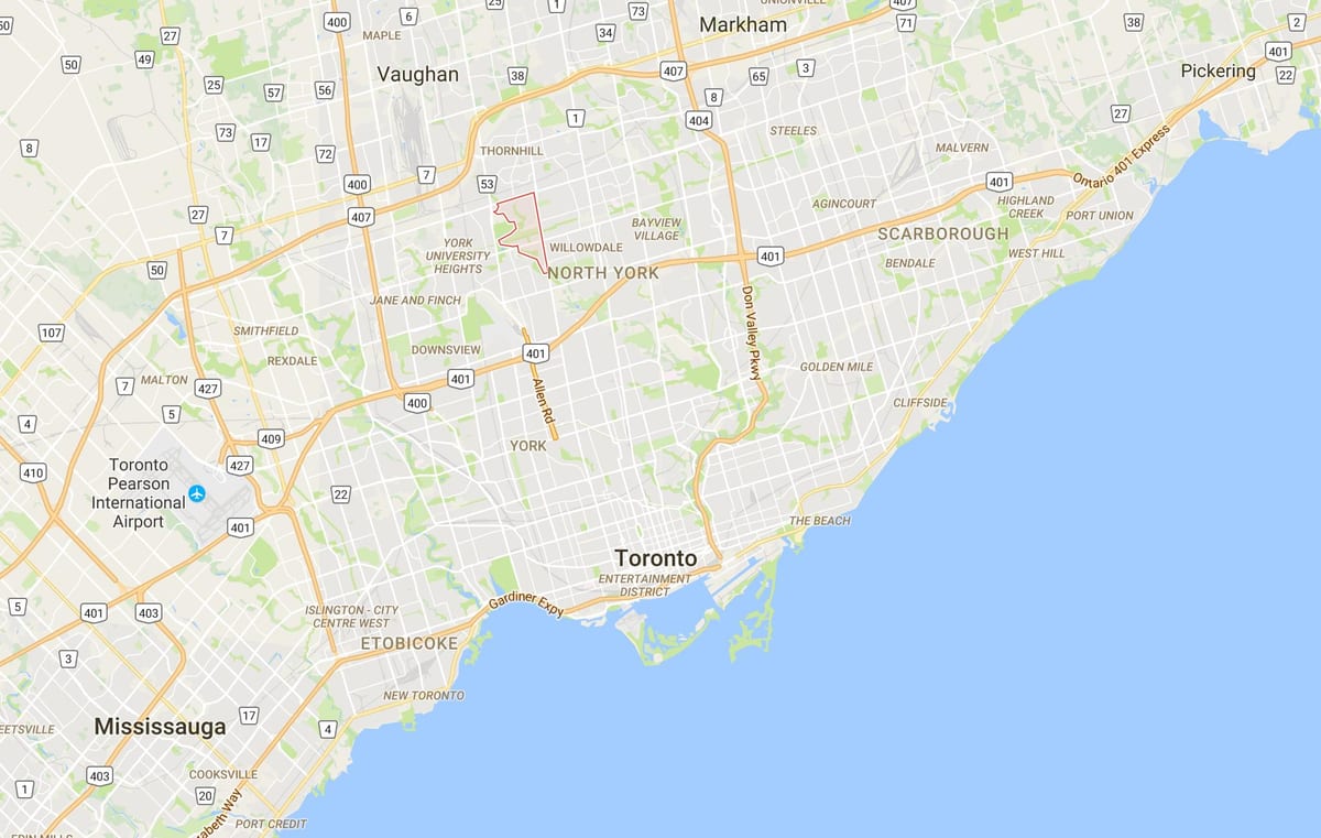 Mapa Westminster–Branson theater district dzielnicy Toronto