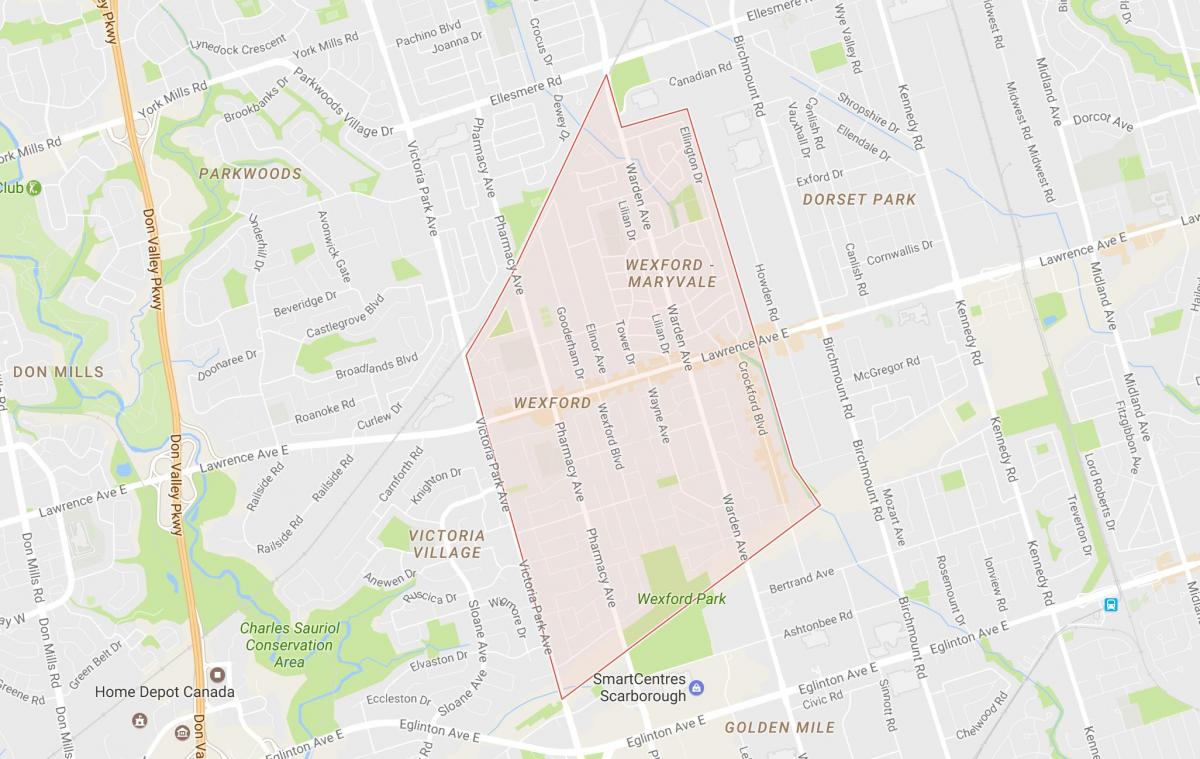 Mapa Wexford dzielnicy Toronto