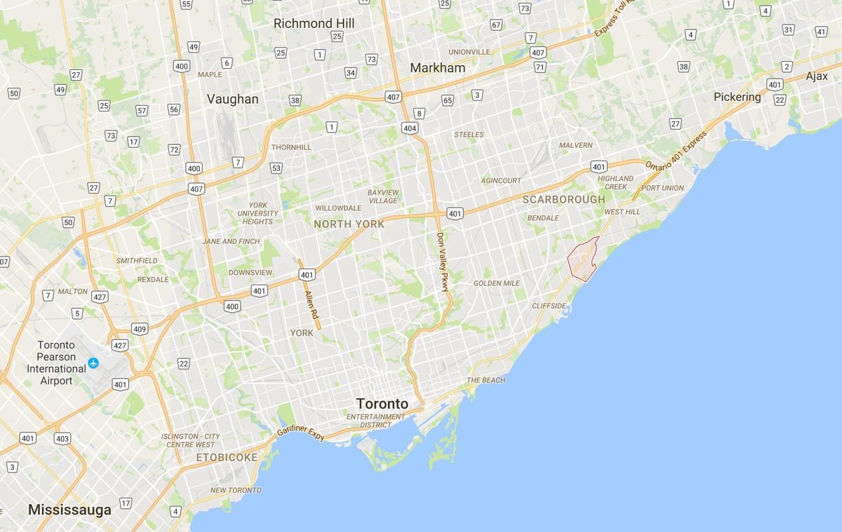 Mapa dzielnicy Scarborough Toronto