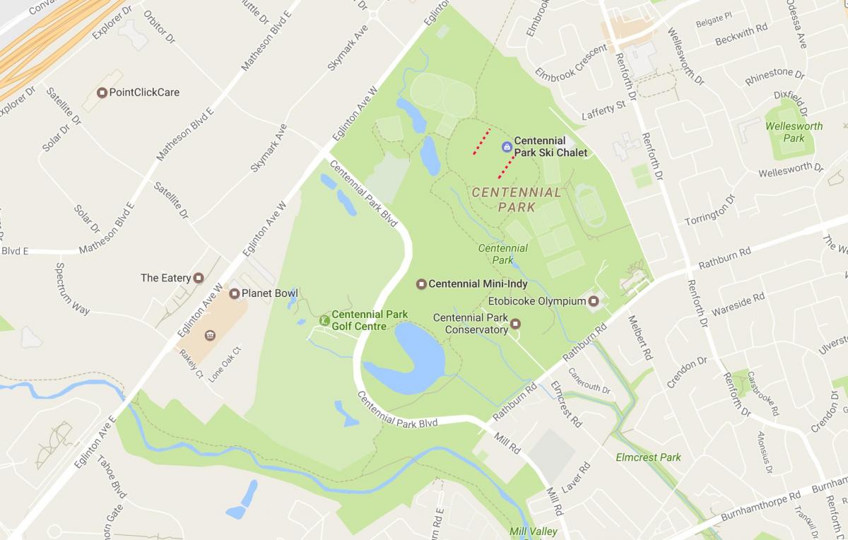 Mapa centennial Park dzielnicy Toronto